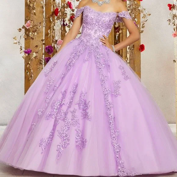 fitted lace wedding dress Purple v neck tulle long prom dress, purple sweet 16 dress – toptby